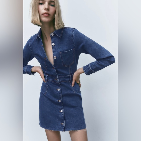 SOLD:ZARA DENIM SHIRT DRESS. NWT - Picture 2 of 9